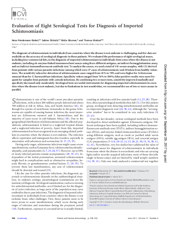 (PDF) Evaluation of Eight Serological Tests for Diagnosis of Imported ...