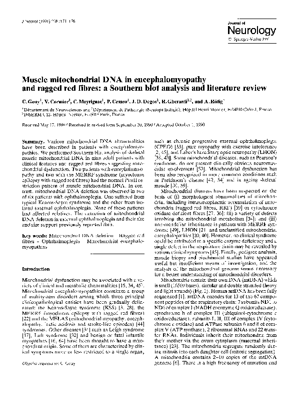 (PDF) Muscle mitochondrial DNA in encephalomyopathy and ragged red ...