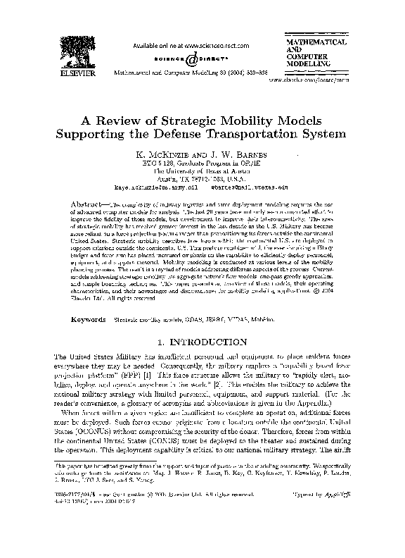 (PDF) A review of strategic mobility models supporting the defense ...