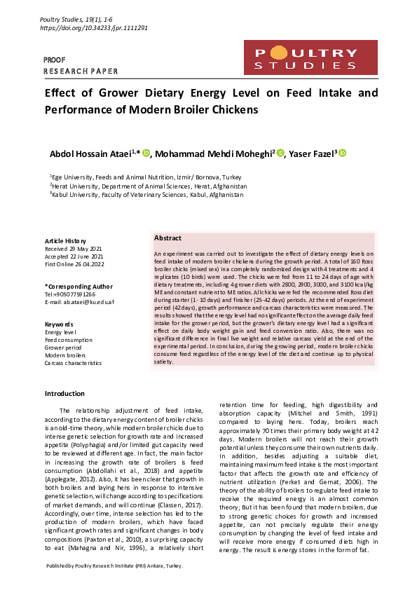 (PDF) Effect of grower dietary energy level on feed intake and ...