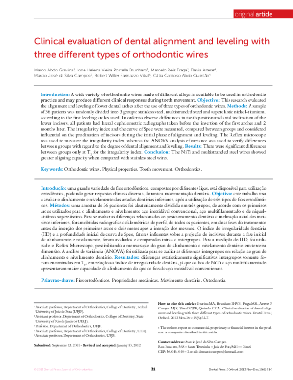 (PDF) Clinical evaluation of dental alignment and leveling with three ...
