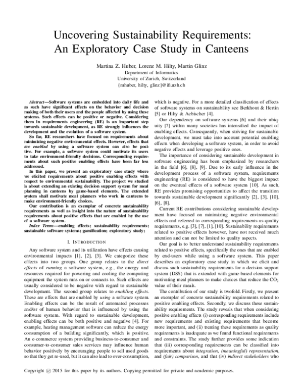 (PDF) Uncovering Sustainability Requirements: An Exploratory Case Study ...