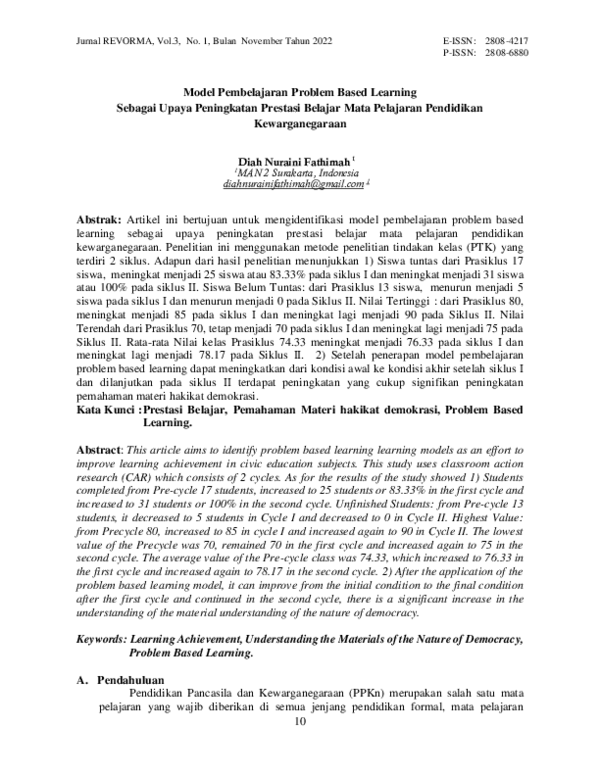(PDF) Model Pembelajaran Problem Based Learning sebagai Upaya ...