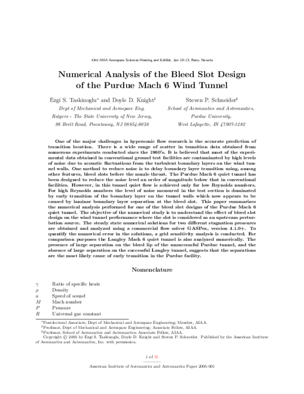 (PDF) Numerical Analysis of the Bleed Slot Design of the Purdue Mach 6 ...