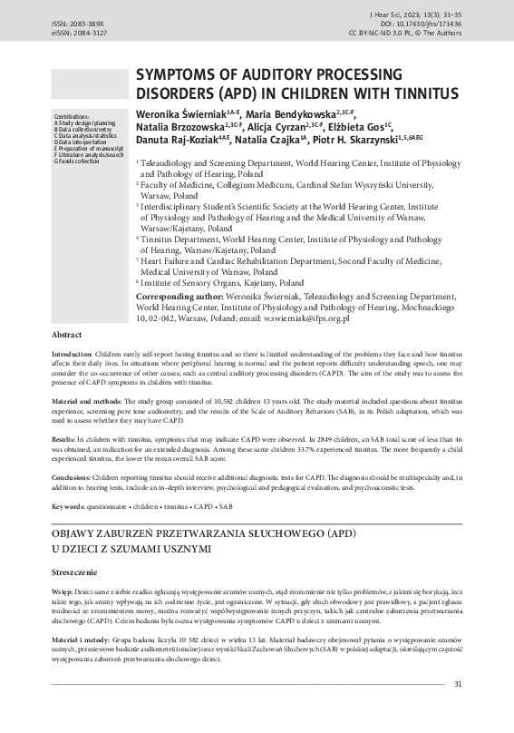 (PDF) Symptoms of auditory processing disorders (APD) in children with ...