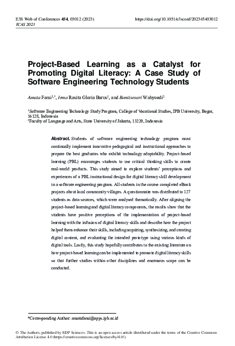 (PDF) Project-Based Learning as a Catalyst for Promoting Digital ...