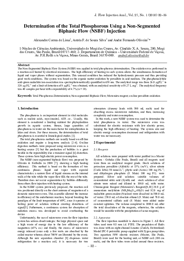 (PDF) Determination of the Total Phosphorous Using an Non-Segmented ...