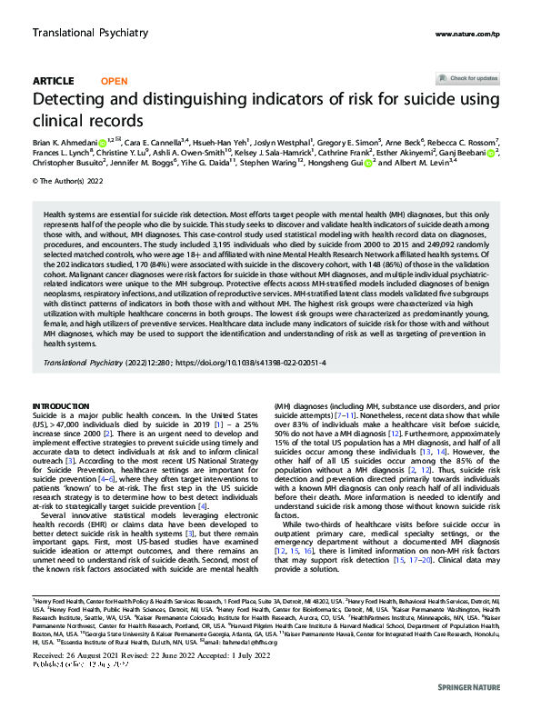 (PDF) Detecting and distinguishing indicators of risk for suicide using ...