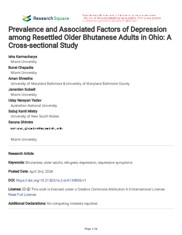 (PDF) Prevalence and Associated Factors of Depression among Resettled ...