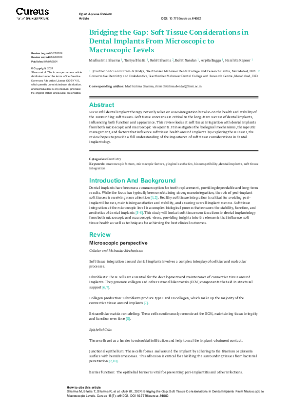 (PDF) Bridging the Gap: Soft Tissue Considerations in Dental Implants ...