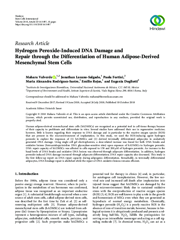 (PDF) Hydrogen Peroxide-Induced DNA Damage and Repair through the ...