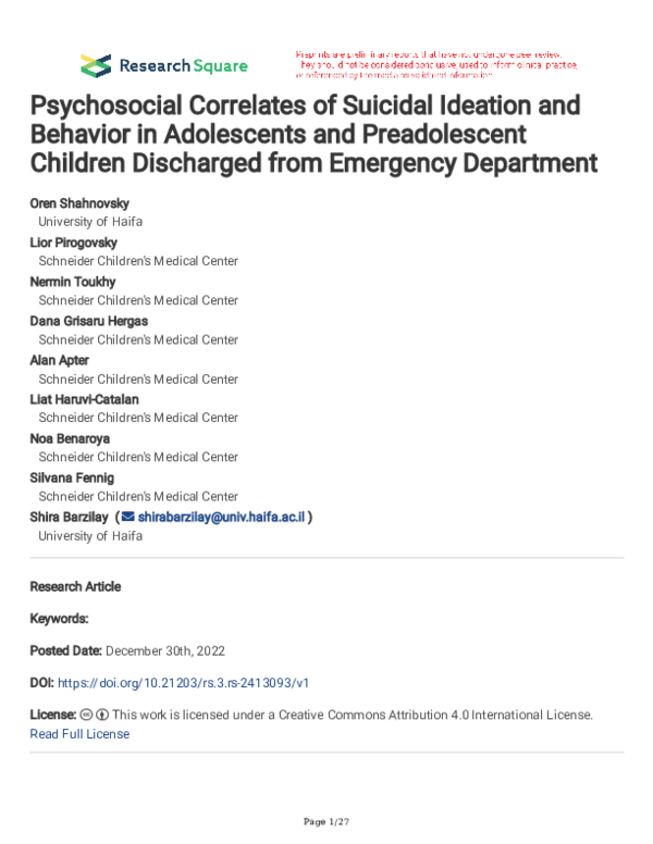 (PDF) Psychosocial Correlates of Suicidal Ideation and Behavior in ...
