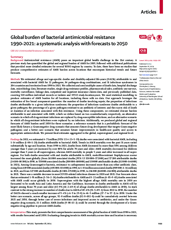 (PDF) Global burden of bacterial antimicrobial resistance 1990–2021: a ...