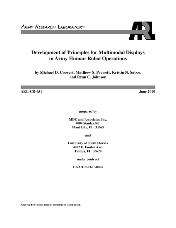 (PDF) Development of Principles for Multimodal Displays in Army Human ...