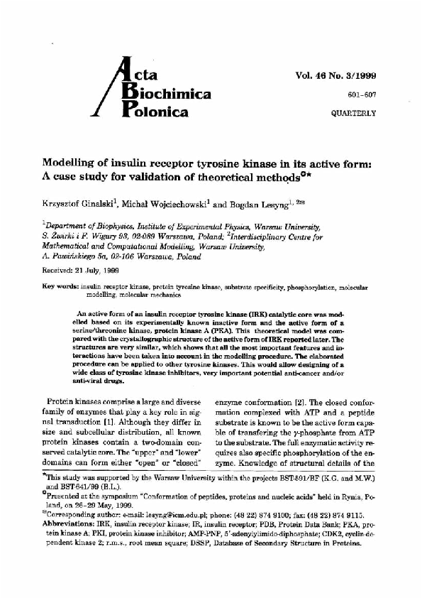 (PDF) Modelling of insulin receptor tyrosine kinase in its active form ...