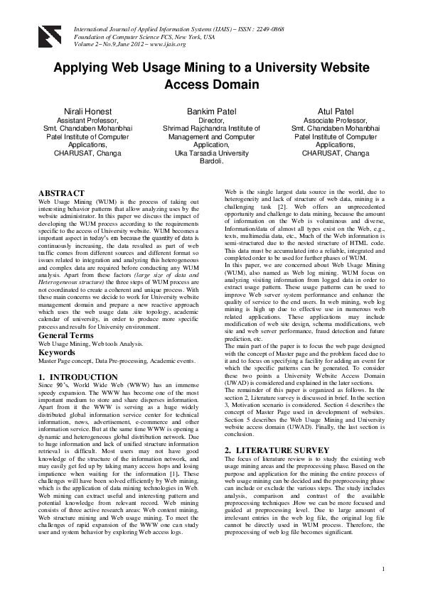 (PDF) Applying Web Usage Mining to a University Website Access Domain