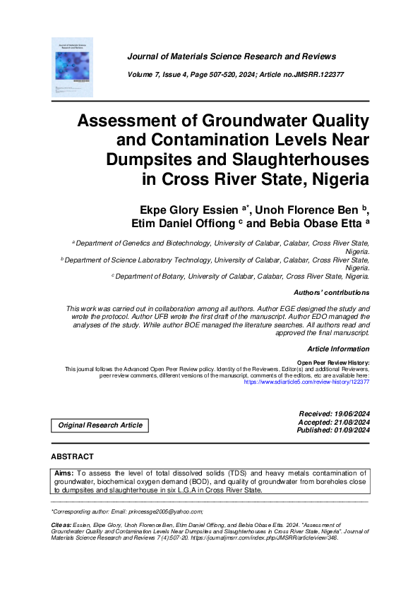 (PDF) Assessment of Groundwater Quality and Contamination Levels Near ...