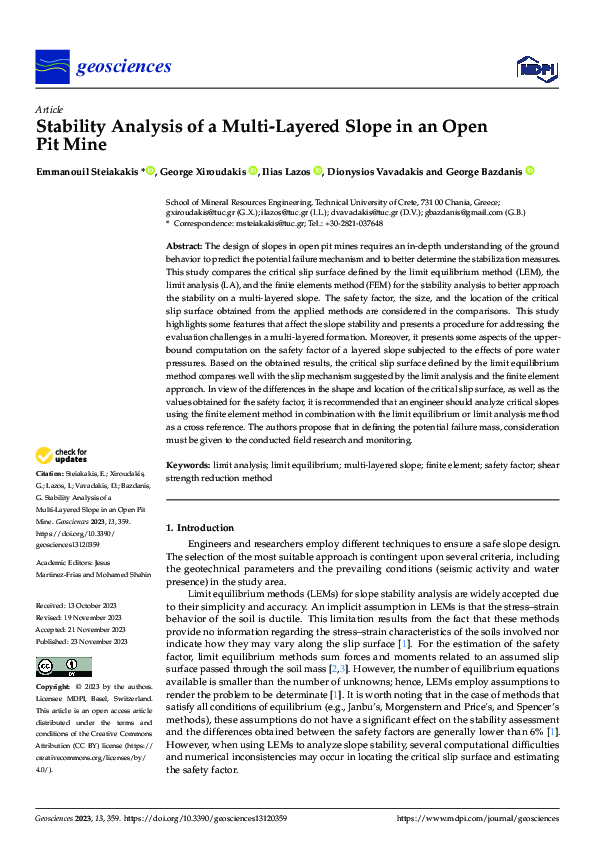 (PDF) Stability Analysis of a Multi-Layered Slope in an Open Pit Mine