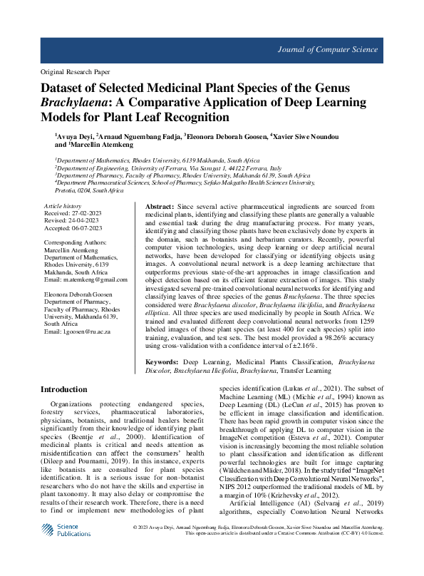 (PDF) Dataset of Selected Medicinal Plant Species of the Genus ...