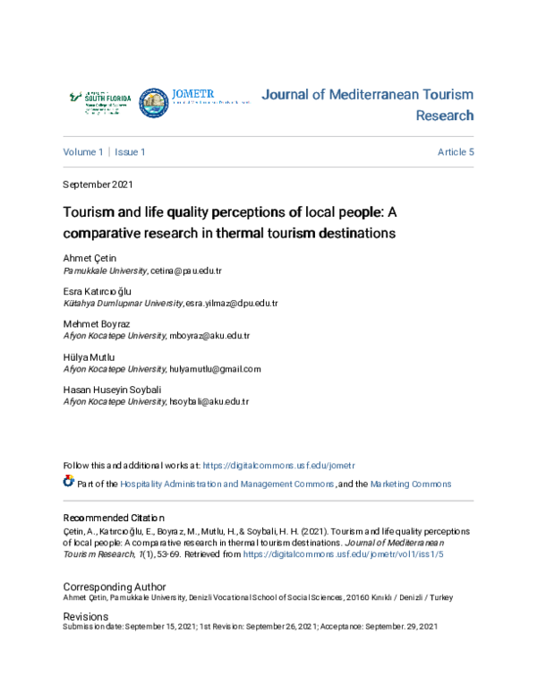 (PDF) Tourism and life quality perceptions of local people: A ...