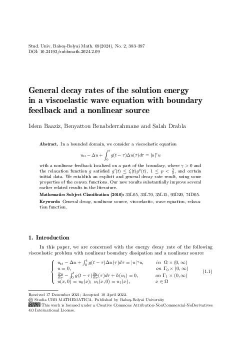 (PDF) General Decay Rates of the Solution Energy in a Viscoelastic Wave ...