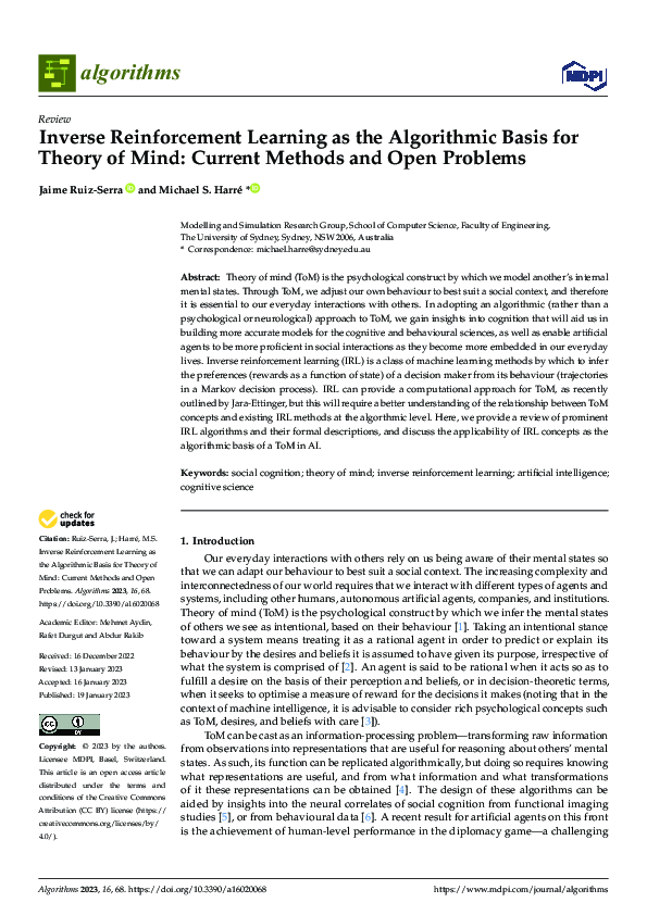 (PDF) Inverse Reinforcement Learning as the Algorithmic Basis for ...