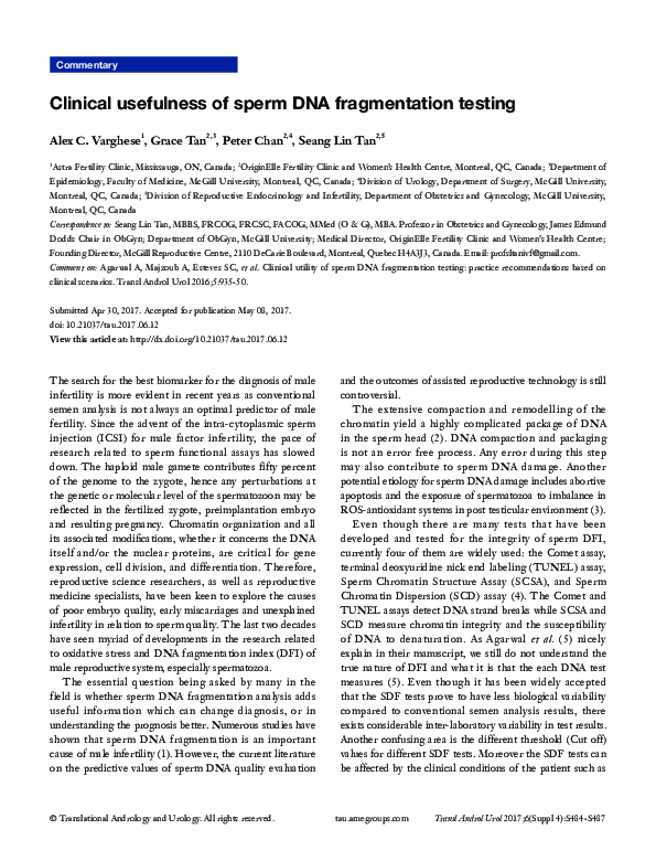 (PDF) Clinical usefulness of sperm DNA fragmentation testing
