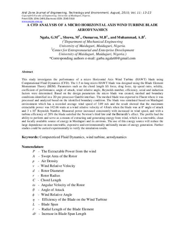 (PDF) A CFD Analysis of a Micro Horizontal Axis Wind Turbine Blade ...