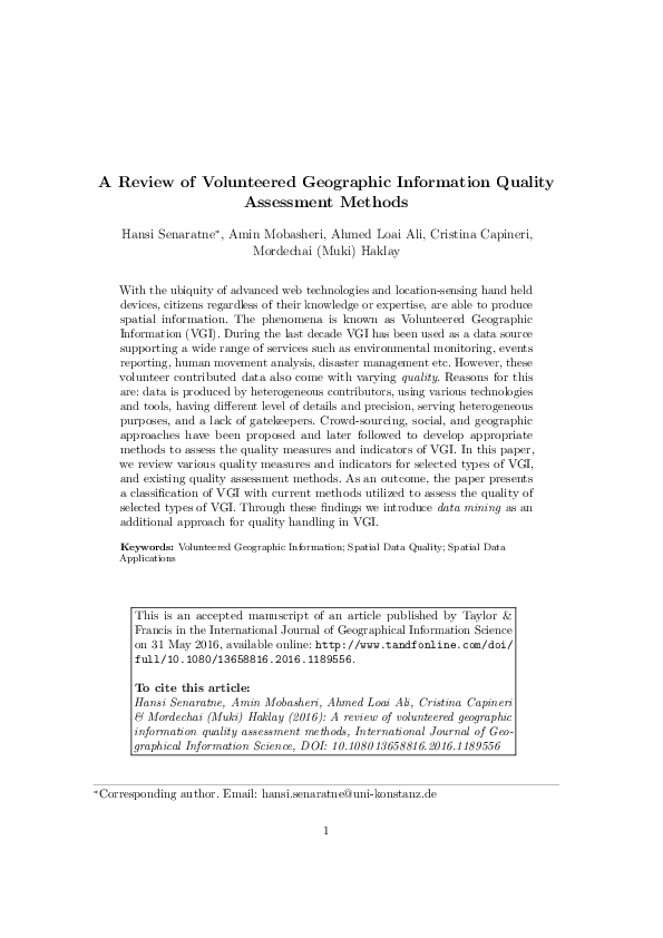 (PDF) A review of volunteered geographic information quality assessment ...