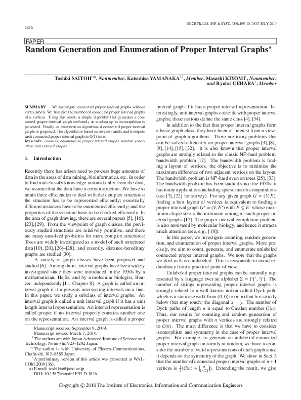 (PDF) Random Generation and Enumeration of Proper Interval Graphs