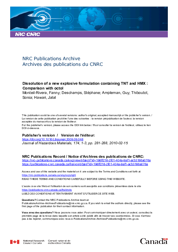 (PDF) Dissolution of a new explosive formulation containing TNT and HMX ...