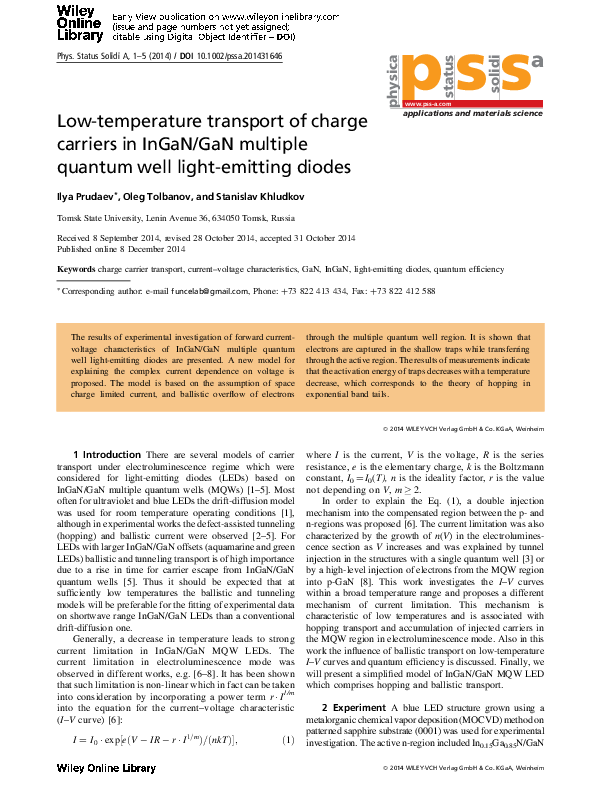 (PDF) Low-temperature transport of charge carriers in InGaN/GaN ...