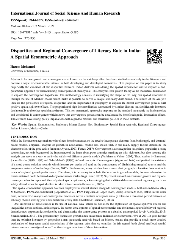 (PDF) Disparities and Regional Convergence of Literacy Rate in India: A ...