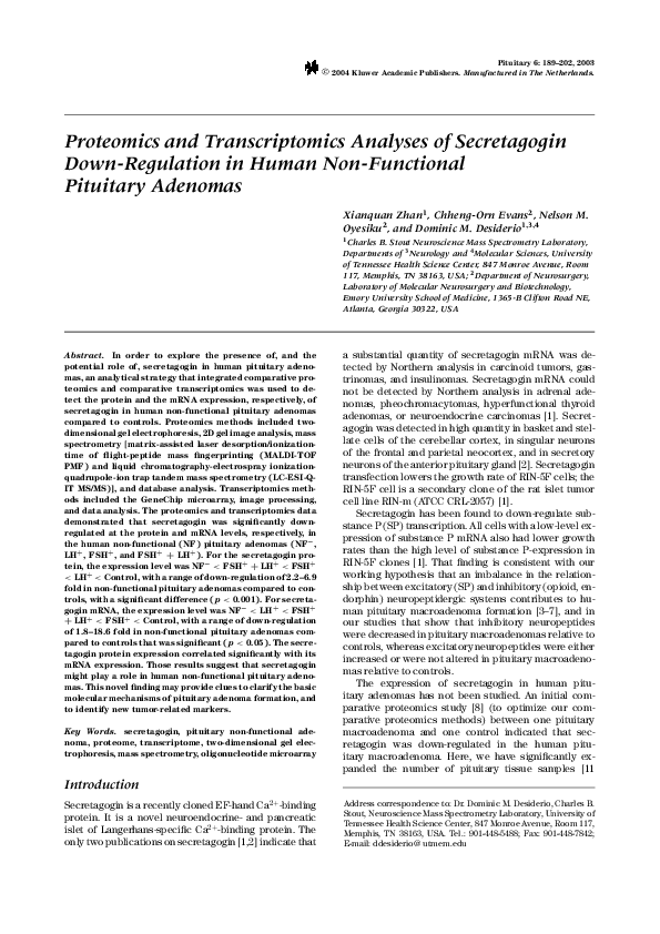 (PDF) Proteomics and Transcriptomics Analyses of Secretagogin Down ...