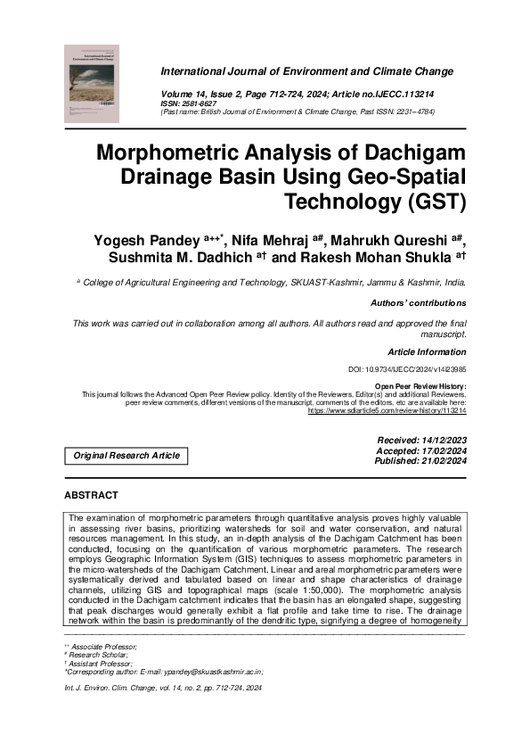 (PDF) Morphometric Analysis of Dachigam Drainage Basin Using Geo ...