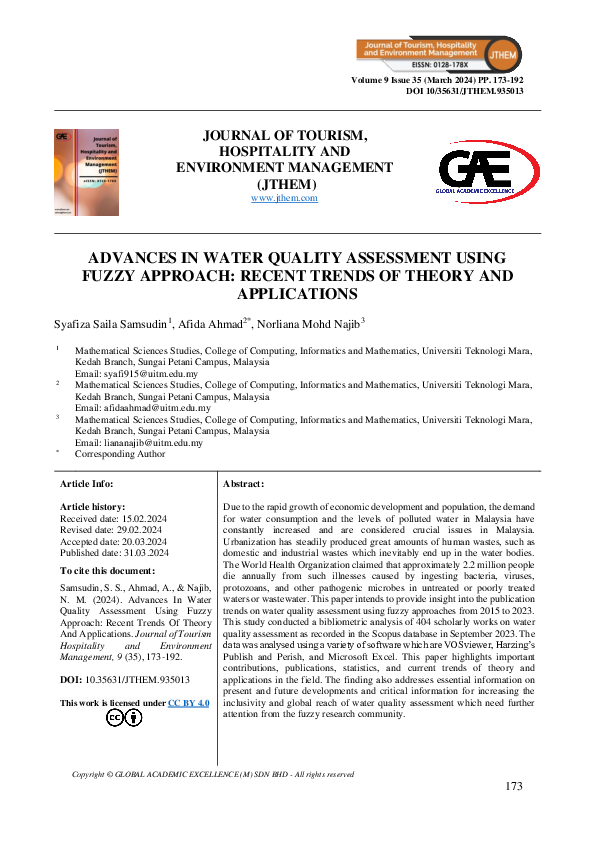 (PDF) Advances in Water Quality Assessment Using Fuzzy Approach: Recent ...