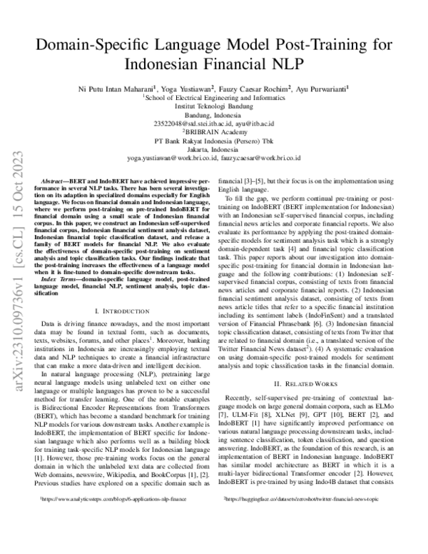 (PDF) Domain-Specific Language Model Post-Training for Indonesian ...