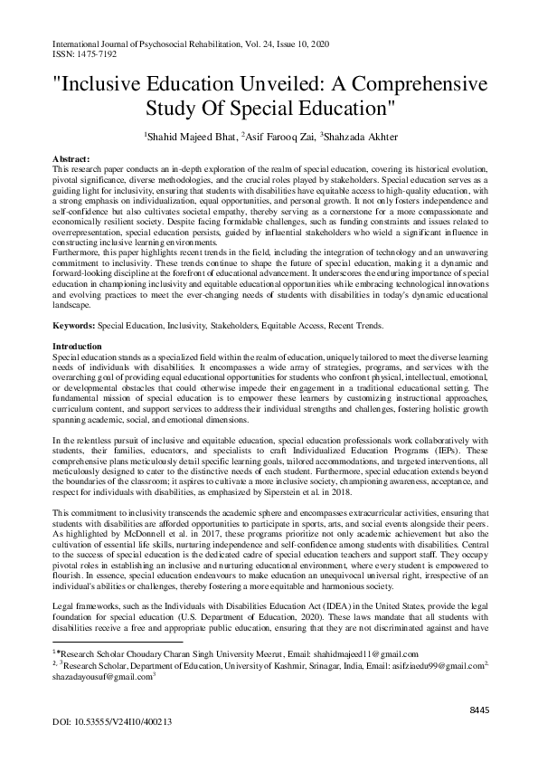 (PDF) Inclusive Education Unveiled: A Comprehensive Study Of Special ...