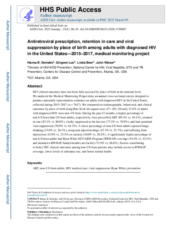 (PDF) Antiretroviral prescription, retention in care and viral ...