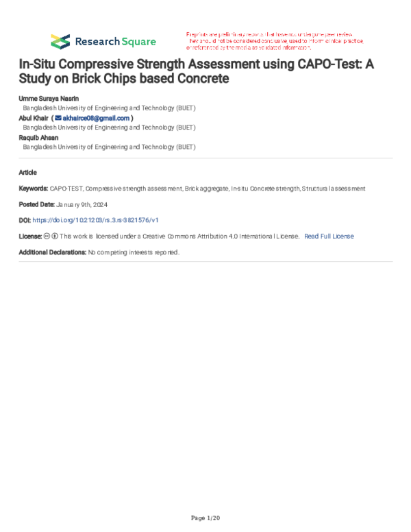 (PDF) In-Situ Compressive Strength Assessment using CAPO-Test: A Study ...