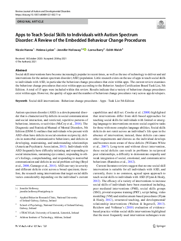 (PDF) Apps to Teach Social Skills to Individuals with Autism Spectrum ...