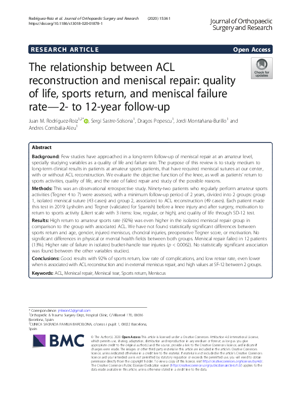 (PDF) The relationship between ACL reconstruction and meniscal repair ...