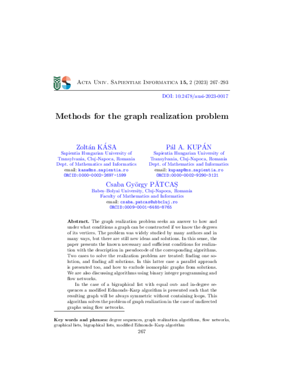 (PDF) Methods for the graph realization problem