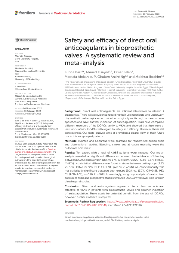(PDF) Safety and efficacy of direct oral anticoagulants in ...