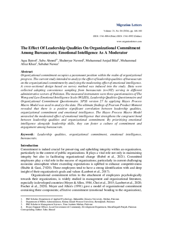 (PDF) The Effect Of Leadership Qualities On Organizational Commitment ...