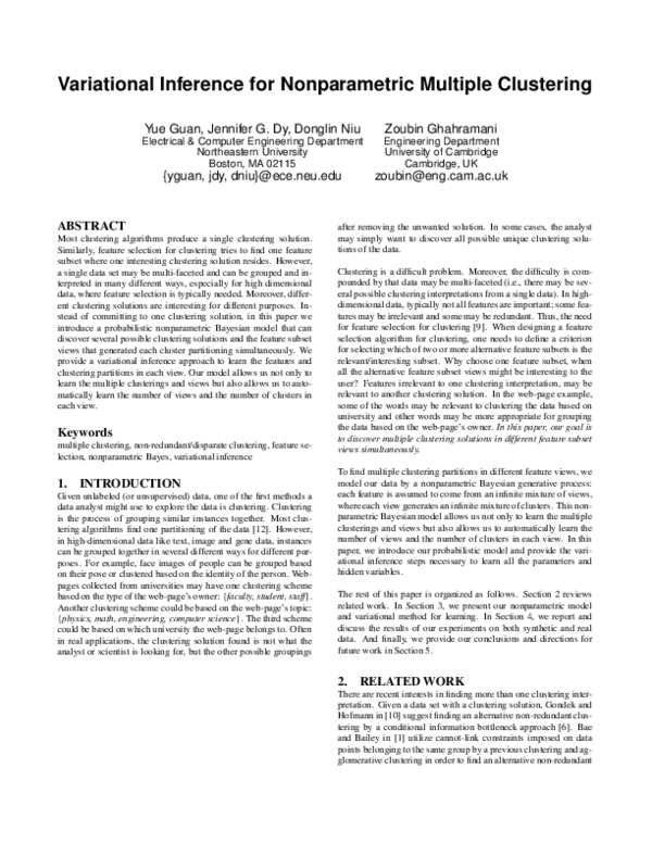 (PDF) Variational inference for nonparametric multiple clustering