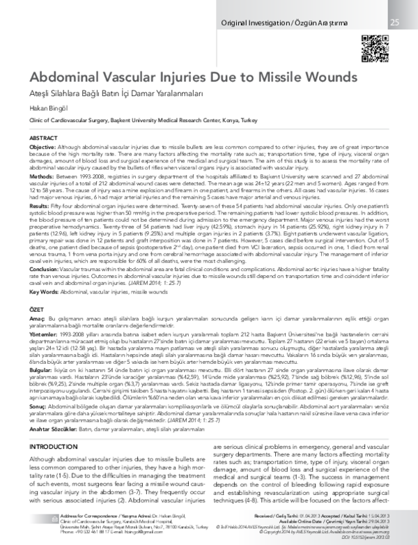 (PDF) Abdominal Vascular Injuries Due to Missile Wounds