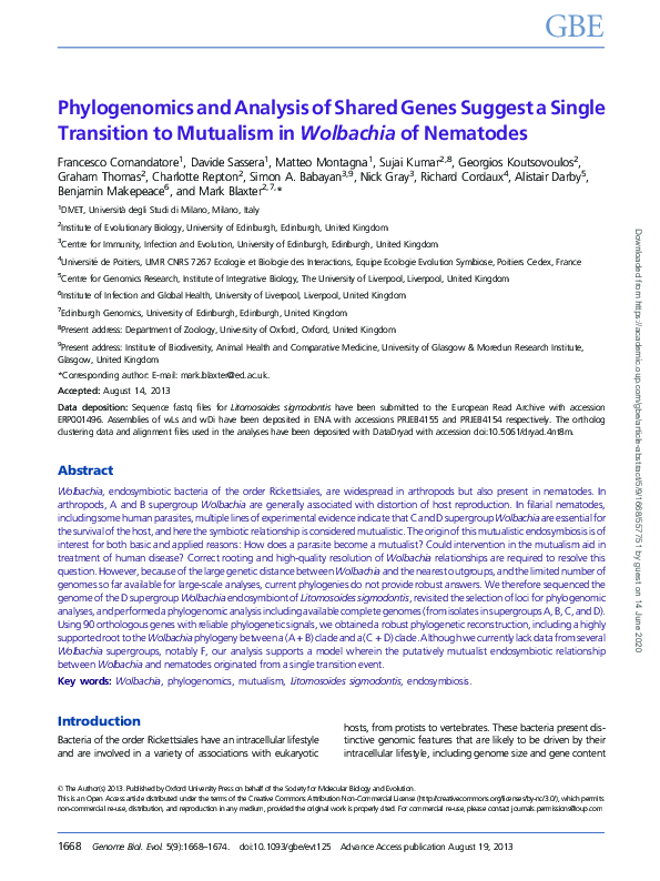 (PDF) Phylogenomics and Analysis of Shared Genes Suggest a Single ...