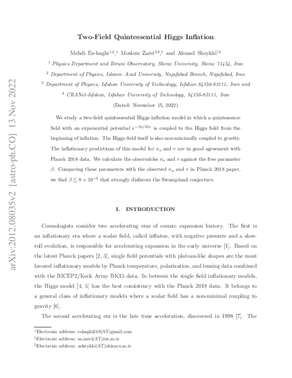 (PDF) Two fields quintessential Higgs Inflation