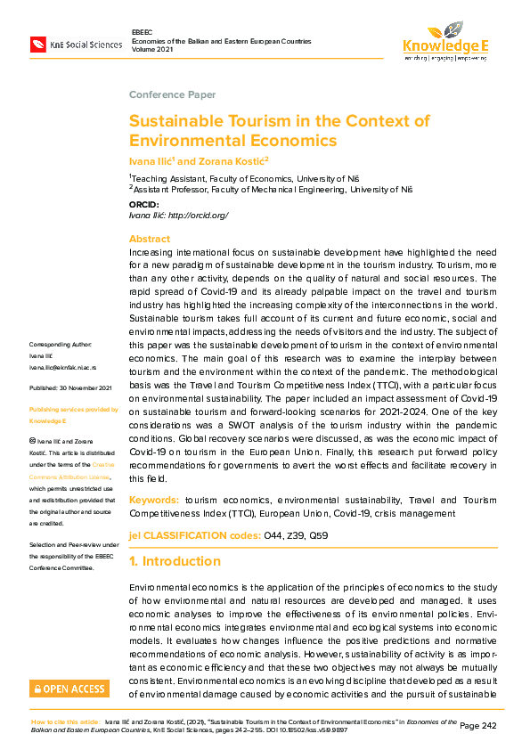 (PDF) Sustainable Tourism in the Context of Environmental Economics